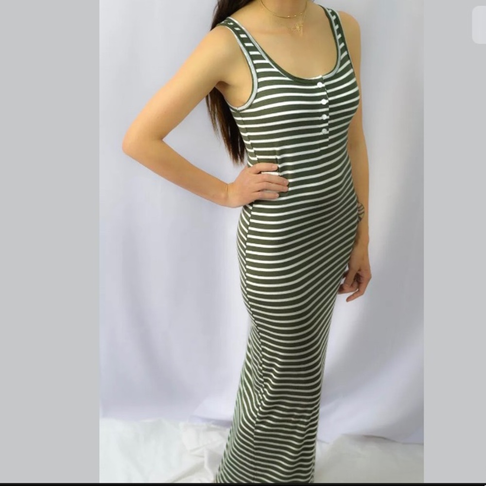 Maxi dress women girl army green stripe dress